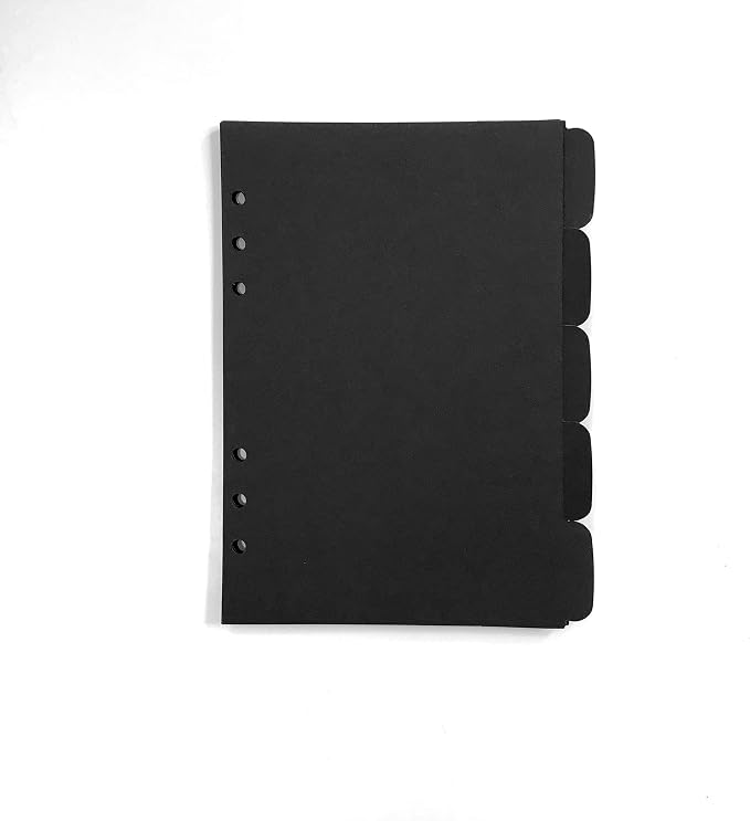 Zelten Refills/Loose Leaves for A5 Cover Ring Binder/Personal Organizer/Planner(A5 6 Holes, Divider Horizontal Black Paper)