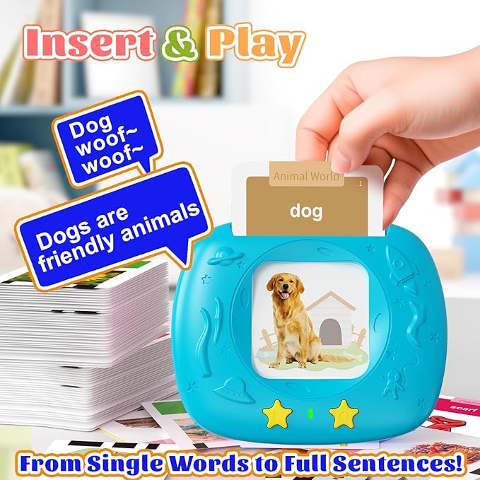 HOMESTEC Toddler Talking Flash Cards with 216 Double Sided Cards for Speech Therapy Learning for Ages 3 to 6 Featuring 24 Themes Short Sentences Real Sounds and Stories Birthday Gifts for Kids