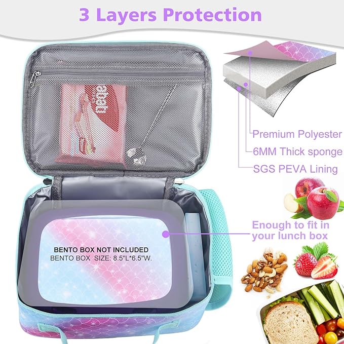 RHCPFOVR Kids Lunch Box for Girls Teens Insulated Lunch Bag Reusable Lunch Tote Kit for School Travel