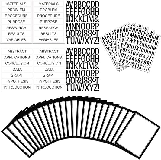 PerKoop 36 Sheets Science Fair Board Poster Boards Supplies 24 Self Adhesive Presentation Subtitles 4 Science Fair Project Titles 8 Personalized Letter Sticker for Classroom(Black)