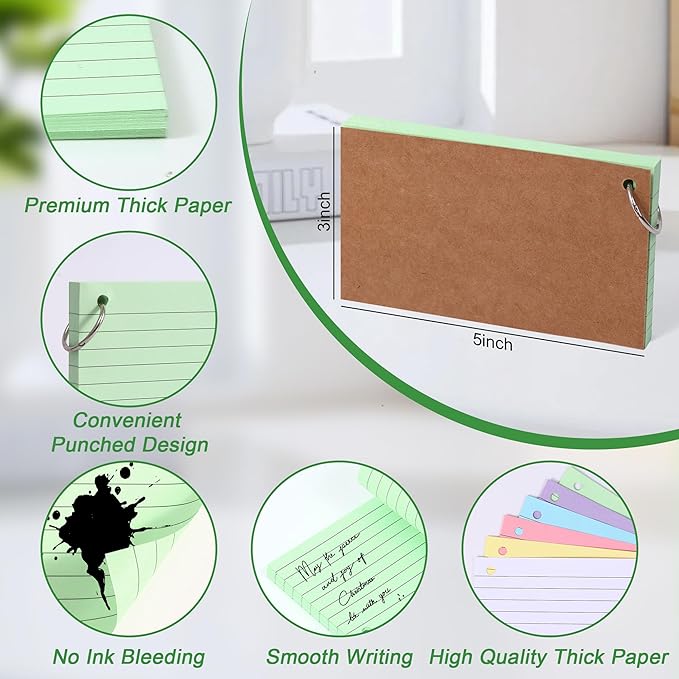 Lined Colored Index Cards 3"x5" 300 pcs Flash for Study Flashcards, Double-Sided Ruled Note Neon Colorful Small Cute Notecards Flashcards College, Office Home Organization(6pcs-Lined)