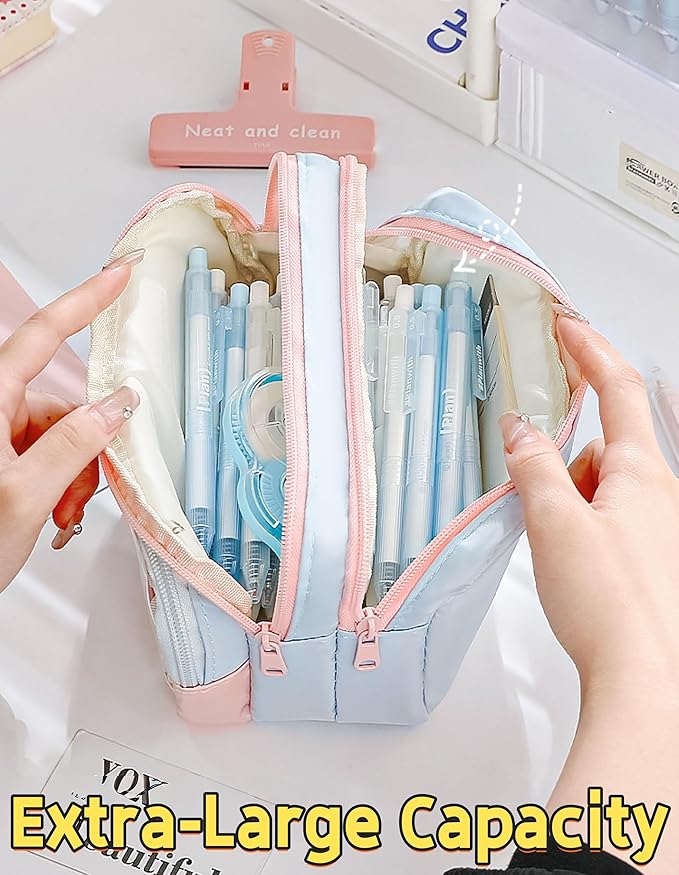 4-Layer Transparent Large Capacity Pencil Case - Ins Aesthetic Japanese Style Makeup & Supplies Organizer Pouch (Pink)