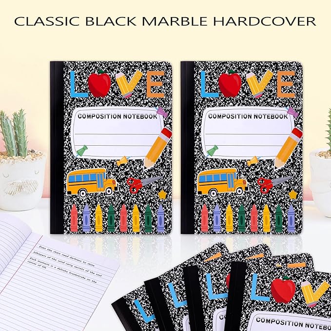 6 Pack Marble Composition Notebook Wide Ruled Pencil Preppy Composition Notebooks,Back to School Coquette Aesthetic Notebooks Perfect-bound 80 Pages (40 Sheets) 9.75x7.5 Inches