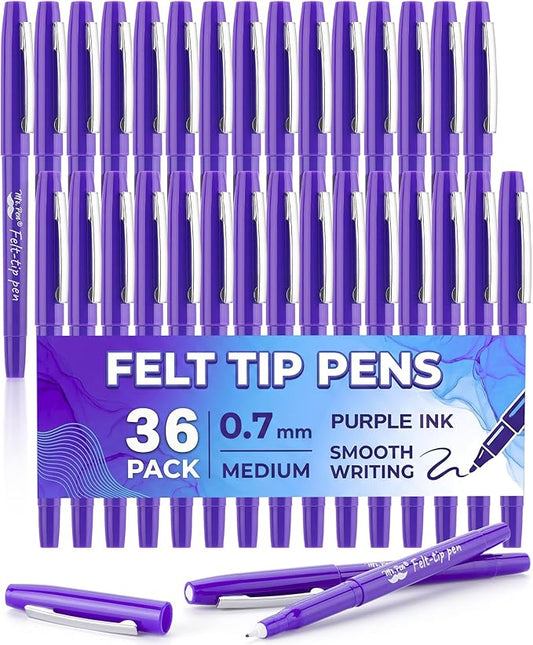 Mr. Pen- Felt Tip Pens, 36 Pack, 0.7 mm, Purple Felt Tip Pens Bulk, Fast Dry, No Smear, Planner Markers for Underlining, Writing, Drawing, Journaling Supplies