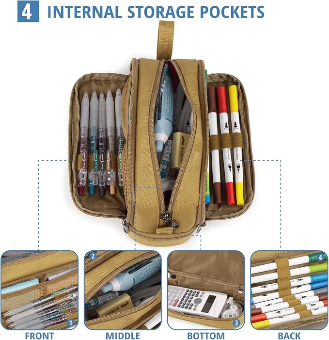 Tactical 4 Compartments Pencil Case for Boy, Large Pen Pouch Bag for School | Tactical Large Capacity Pen Box, 900D Farbic Tool Bag for School College Office Marker Organizer for Boy Kid Men Adult Teen