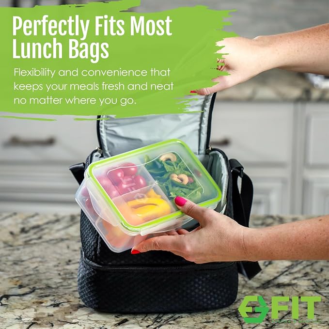 Bento Box for Kids & Adults Reusable Lunch Containers, 3 Pack, Clear, 39 oz | 3 Compartment Food Storage Meal Prep Containers with Lids, Divided Snack Box, Dishwasher Freezer Microwave Safe, Leakproof