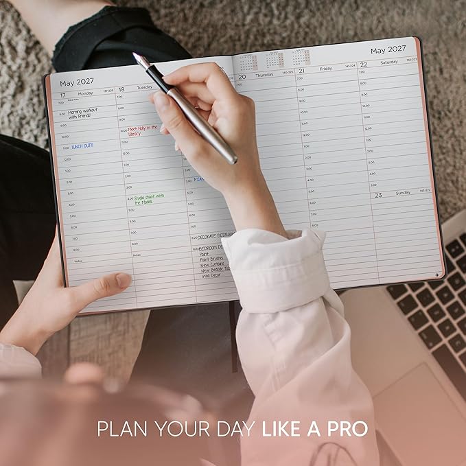 Academic Planner 2026-2027 - Rose Gold Edition, Weekly Planner and Monthly Planner – Hourly Appointment Book – Softcover Calendar, Simple Design for Productivity, June 2026 - July 2027 – 8.5 x 11