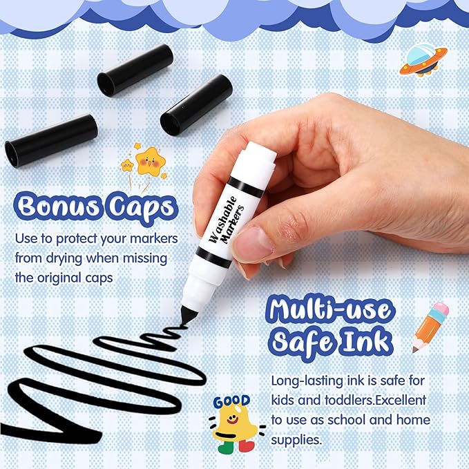 30 Pcs Mini Washable Markers Bulk Broad Line Conical Tip Washable Mark Pen Set Short Coloring Paint Pen for Kid Art Projects Teacher Student Toddler Party Favors Classroom, Ages 6+(Black)