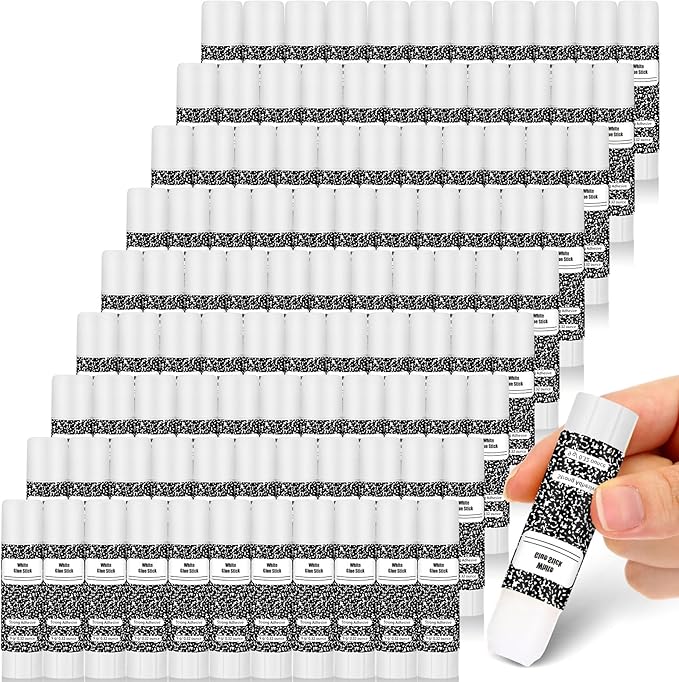 Zubebe 200 Pcs White Glue Stick Bulk Back to School Gifts First Day Sets 0.32 oz Washable Glue Stick for Crafts Home Classroom Prize Party Supplies Scrapbooking Crafting Supplies (Composition Book)
