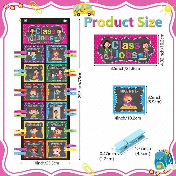 Pasimy Class Jobs Pocket Chart Class Helpers Pocket Chart Classroom Jobs Cards with Clips and Hooks Teacher Helper Bulletin Board Set for Back to School Classroom Teacher Supplies(Chalkboard Bright)