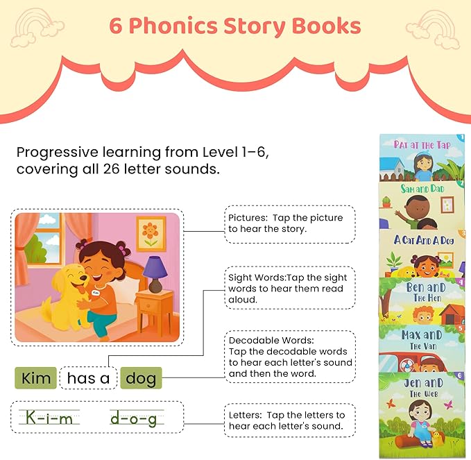 QuTZ Talking Pen Book Set, Learn to Read Sound Books, Learning Toys with 8 Tap to Read Books, 600+ Words & Fun Facts, 6 Phonics Story Books, 700+ Games, Educational Toy for Kids 3+ (Cardboard Version)