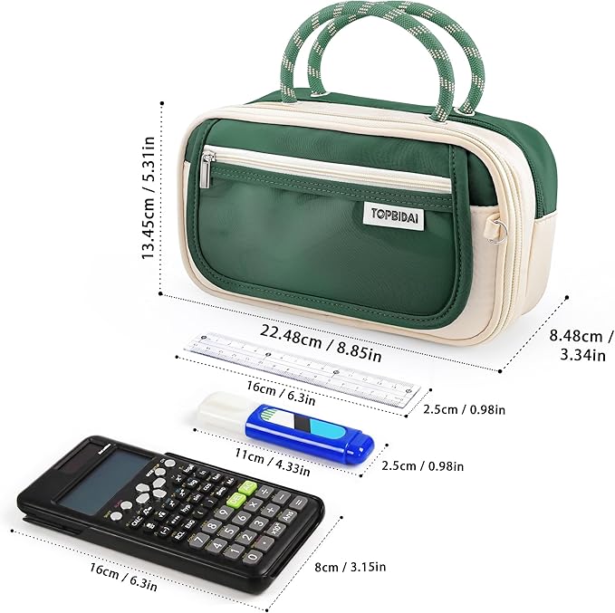 TOPBIDAI Large Pencil Case Pouch School Supplies for Girls Boy Women Men | Big Pencil Bag with 5 Compartments, Easy Grip Handle, Office College School Pencil Box