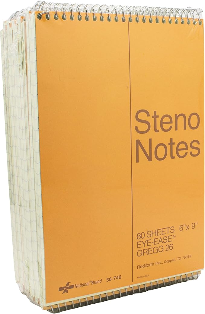 National Brown Board Cover Steno Notebook, Gregg Ruling, Green Eye-Ease Paper, 80 Sheets, 6 x 9.25 x 6 inches, Pack of 12 (36746-12)