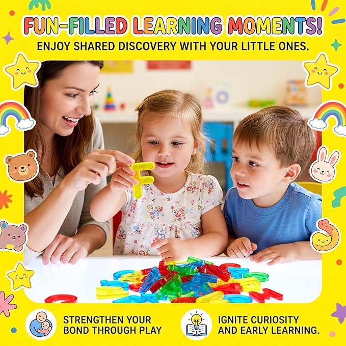 Bbiamsleep 134 Pcs Multi-Color Plastic Letters and Numbers Transparent Letters and Numbers Plastic Alphabet Letters Light Table Manipulatives for Counting and Spelling, Ages 3+