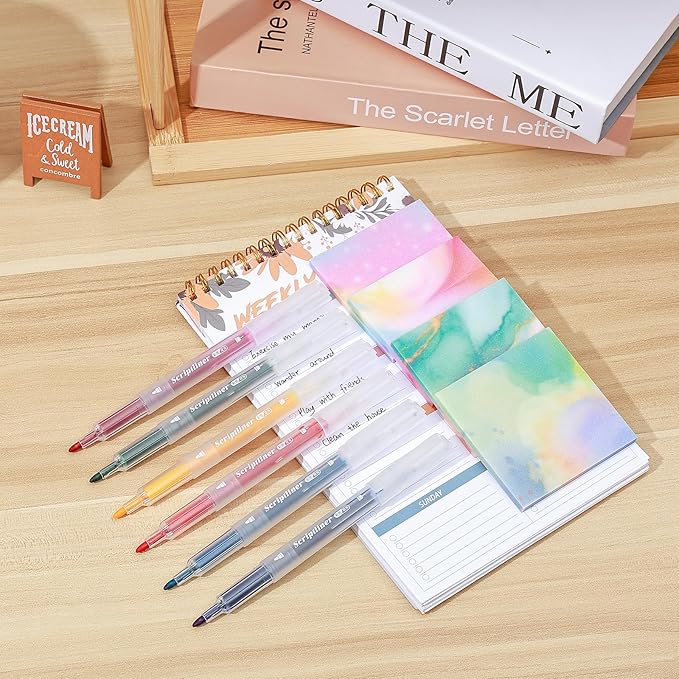 BAYTORY 200 Sheets Transparent Sticky Notes, 6Pcs Double-Ended Colored Marker Pen, 3 x 3 Glitter Clear Sticky Notes, Waterproof Self-Stick Note, Easy to Post for Note Taking (Colorful)
