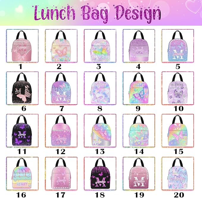 M YESCUSTOM Custom Backpack for Girls, Butterfly Personalized Girls Backpack Customized Kids Bookbag with Name Elementary Middle Back to School Bags Travel Laptop Back Pack Casual Daypacks