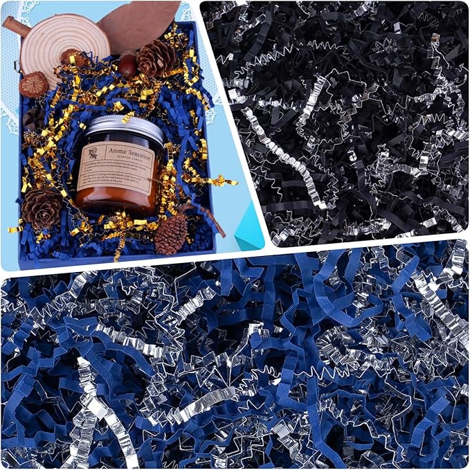 TANMWZK Crinkle Cut Paper Shred Filler 8 oz (1/2 lb) Gift Wrapping & Gift Basket Filler for Christmas,Halloween & Wedding Decorations,Easter Basket Grass Filler (Red,White and Blue)