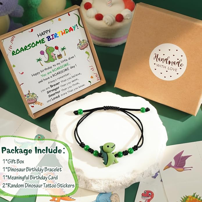 PEALICIOUS Dinosaur Bracelets for Boys, Back to School Birthday Son Gifts | First Day of Kindergarten Bracelet, Adjustable Dino Gifts Match Dinosaur Costume, Birthday Gifts for Boys Son Grandson
