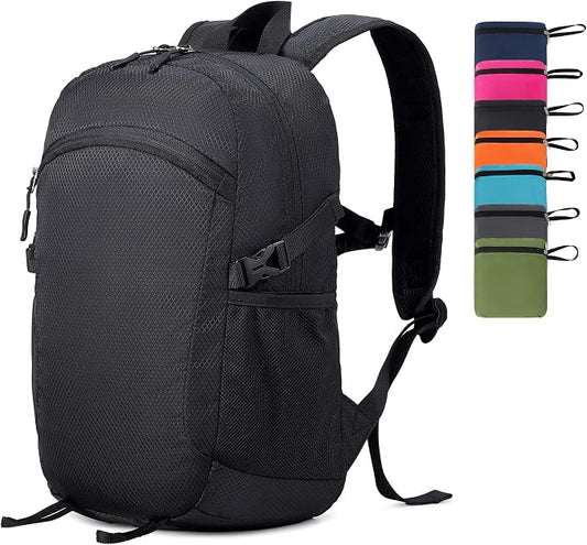 Lightweight Hiking Backpack 18L Packable Foldable Small Daypack Collapsible Travel Bag Water-Resistant for Women Men (Black)