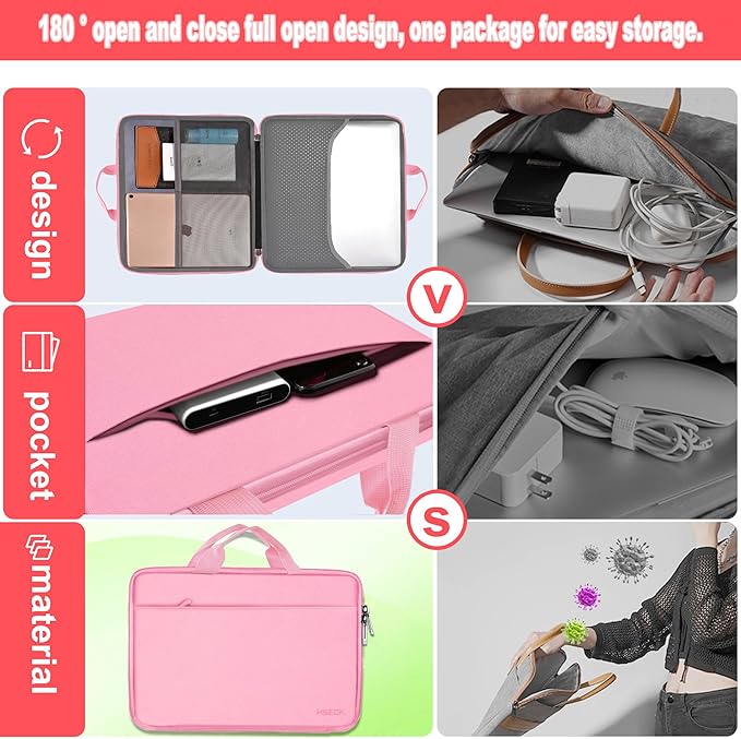 Hseok Laptop Case 13.3-14 inch Sleeve, TSA Computer Handbag Water-Resistant and Shockproof Bag Compatible with MacBook Pro/Neo 14", Mac Air/Pro 13.3" and 13"-14" Notebooks Chromebooks,Pink