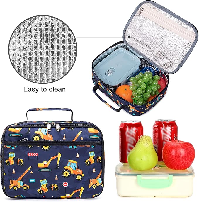 Lunch Bags for Kids Boys Insulated Lunch Boxes Cooler Toddler Lunch Tote Bag Thermo Picnic Bag for School Children(Truck-Navy Blue)
