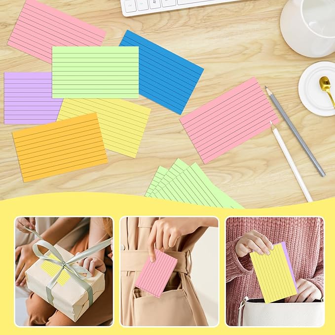 Tecmisse 1800 PCS Ruled Index Cards, 3x5 Inches Colorful Index Cards, Heavy Colored Note Cards, Study Cards for School, Learning, Memo Scratch Pad, 6 Colors Notecards (1800)