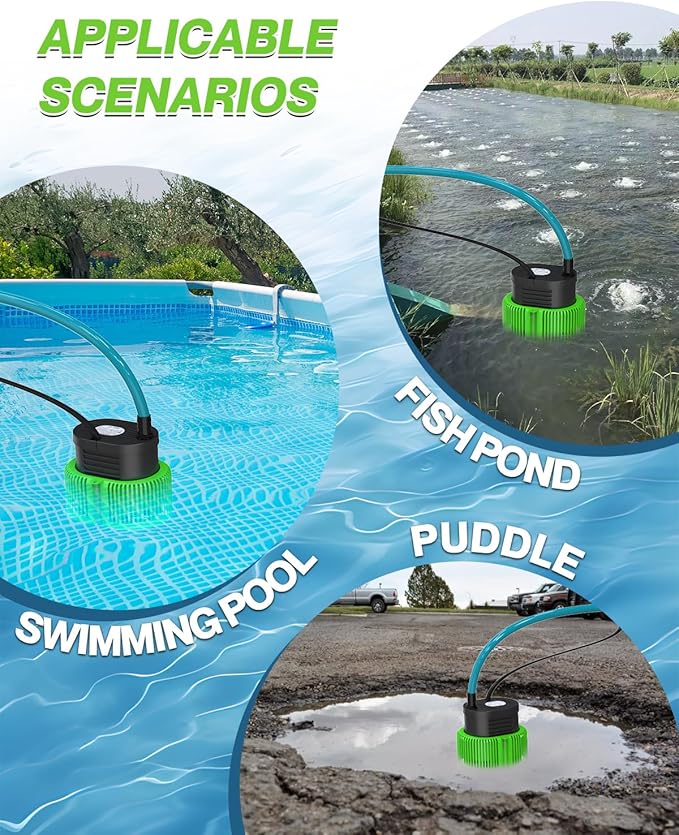 AgiiMan 850GPH Pool Cover Pump, Submersible Sump Pump above Ground | 16FT Drain Hose, 25FT Power Cord, 3 Adapters, Compact Design, Fast Water Removal for Pool Covers and Above Ground Pools