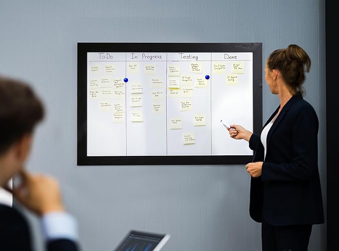 Real Wooden Framed Magnetic Dry Erase Whiteboard, 24" X 36", Vertical/Horizontal Wall Mount, Includes Black Marker, Eraser and 4 Magnets, by Better Office Products (Solid Black)