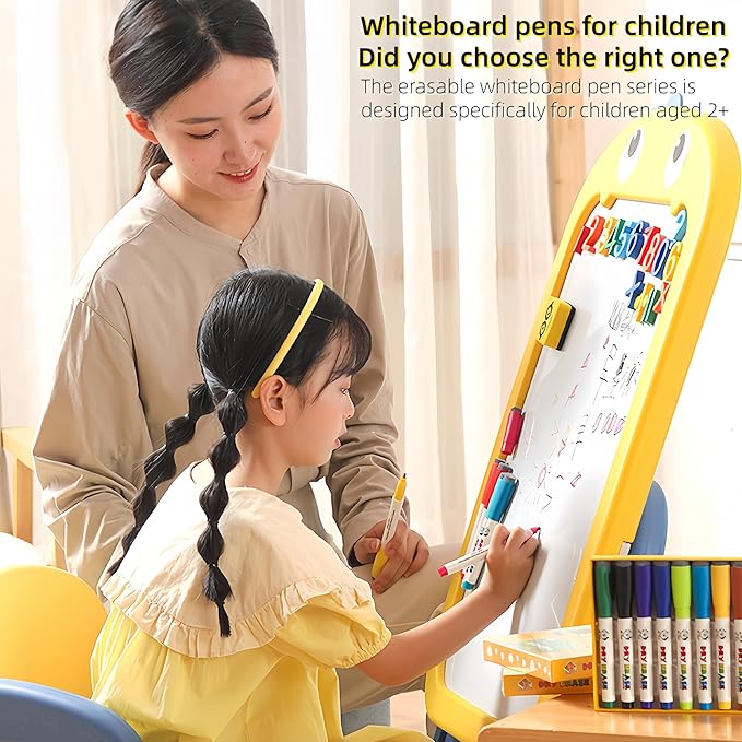 12 Colors Dry Erase Markers for Kids, Magnetic Whiteboard Pens with Eraser Cap, Low Odor Non-Toxic, Washable Coloring Markers for painting, Preschool Learning, Classroom & Home Art Supplies