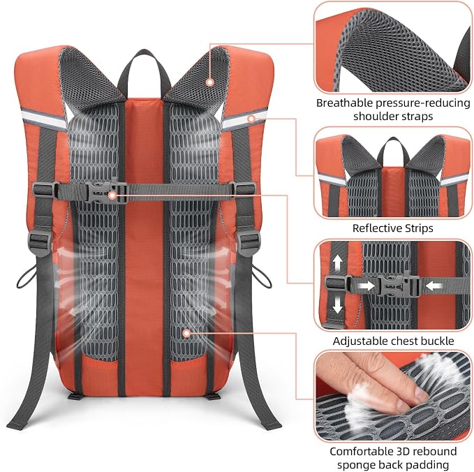 RealCool 30L Lightweight Hiking Backpack, Waterproof Daypack for Camping | 210D tear-resistant nylon, breathable shoulder and back panel, Multi-Compartment,hydration system,reflective strip,bungee net