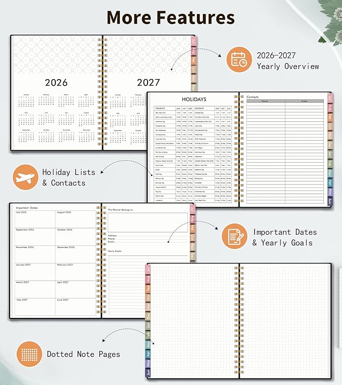 Academic Planner 2026-2027, Weekly and Monthly Calendar Planner from July 2026 - June 2027, 8.5" x 11" A4 Large Daily Agenda Book with Tabs, Flexible Cover, College School Organizer for Student Teacher, Black