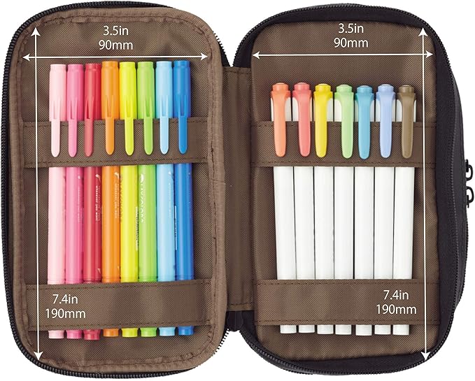 LIHITLAB Large Capacity Triple Zipper Pencil Case For School Office College, Big Capacity 8 Compartments Pencil Bag Holder Adults Teen Boys Girls, Travel Cosmetics Storage, Black (A7556-24)