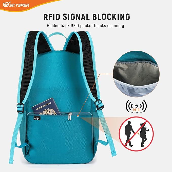 SKYSPER Small Packable Hiking Backpack 20L Anti-theift Travel Daypack | RFID Ultralight Foldable Walking Backpack with Water Bottle Holder, Nylon, Multi-compartment, Everyday Carry for Men Women