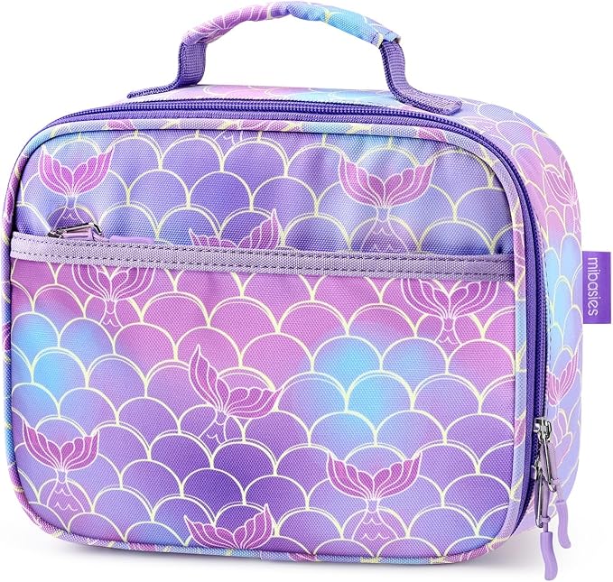 mibasies Kids Lunch Box for Girls Toddler, Insulated and Reusable Lunch Bag for School, Mermaid Tail