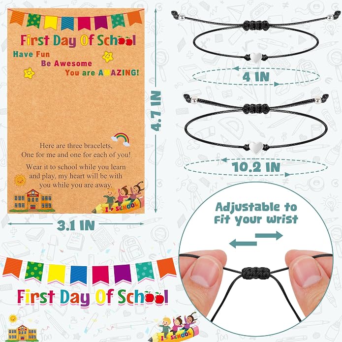 EOBOH First Day of School Bracelet Mommy and Me, Prek Matching Wish Bracelets Set, Adjustable Bracelet for Boys Girls Gifts Stuff Bulk