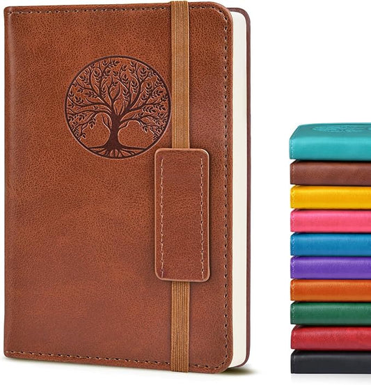 Biuwory Lined Pocket Journal Notebook for Women Men, 140 Pages A6 Leather Journals for Writing, Travel, Work, 3.7"×5.7" Mini Notebook, Hardcover Small Notebooks for Note Taking, Diary Notepad (Brown)