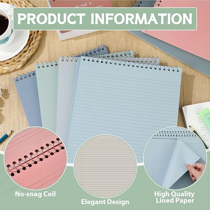 gisgfim 6 Pcs Neutral Top Bound Spiral Notebooks 8.5" x 11" College Ruled Aesthetic Legal Pad Steno Pads Colored Paper Assorted Covers Wirebound Notepad for Writing School Office Supplies