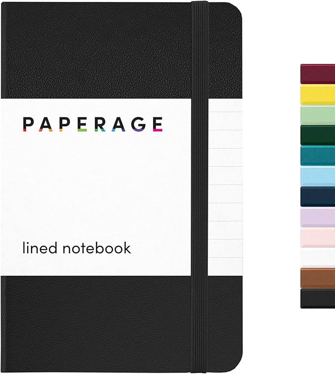 PAPERAGE Lined Pocket Journal Notebook, 1 Pack, (Black), 160 Pages, Small, 3.6 inches x 5.6 inches - 100 gsm Thick Paper, Hardcover, Single