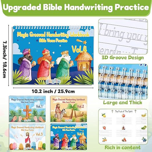 gisgfim Bible Magic Grooved Writing Practice Books for Kids Reusable Grooved Handwriting Workbooks for Kids Ages 3-8 Tracing Bible Magic Copybooks for Christian Activity Sunday School Gifts Prizes