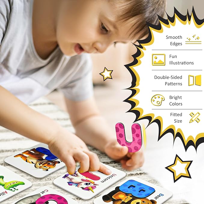 Magnetic Numbers and Alphabets Flash Cards Set - ABC Letters and Numbers Animal Pattern Board Matching Puzzle Games for Group Play, Montessori Educational Toys for Preschool Kids Age 3 4 5 Years