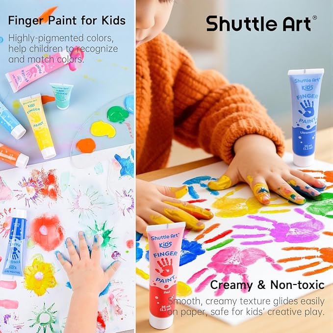 Shuttle Art Washable Finger Paint for Toddlers, 15 Vibrant Colors (1.2 fl oz) Toddler Paint, Non-Toxic Finger Painting for Toddlers 1-3, Kids Arts and Crafts