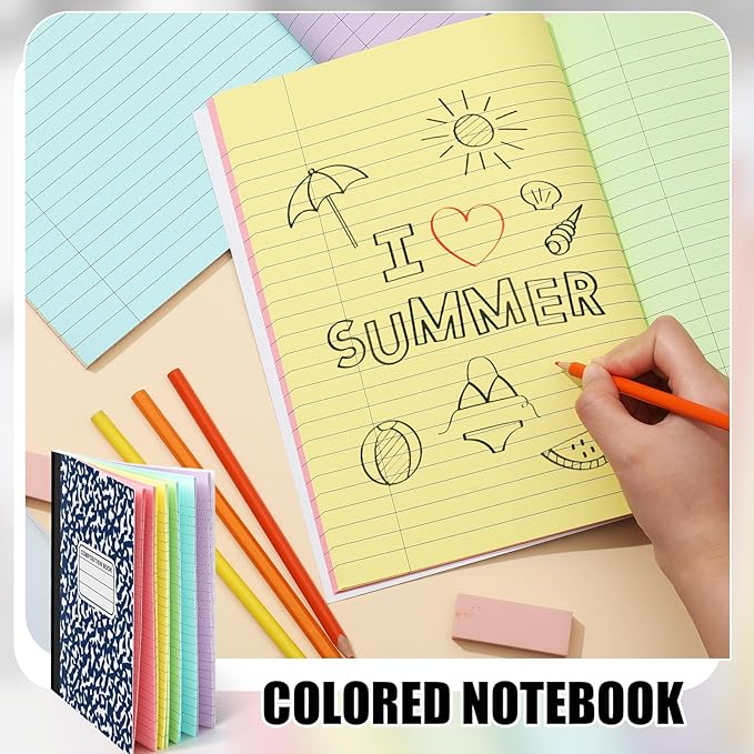 Henoyso 6 Pcs 120 Pages Colored Paper Notebooks 9.75 x 7.5 Bright Colors Lined Paper Notebook Wide Ruled Marble Notebooks Journals Bulk for Office School Supplies(Deep Blue Cover)