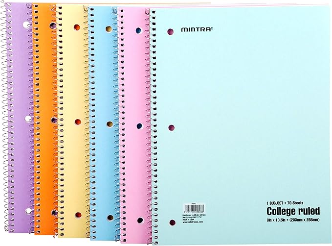 Mintra Office Spiral Notebooks Set - Pastel Colors, College Ruled, Journals for School, Work, Business, Aesthetic Stationery, Writing Pad, Teacher & Student Supplies, 70 Sheets Each, 24-Pack