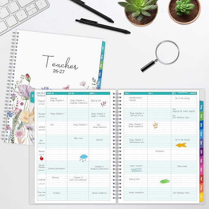 GoiUnlt Teacher Planner 2026-2027, JUL. 2026 – JUN. 2027, Lesson Planner 2026-2027 Academic Year, with Tabs, Thick Paper, 2-Sided Pocket, 8.6″ x 11″ Daily Weekly and Monthly Calendar with 8 Periods
