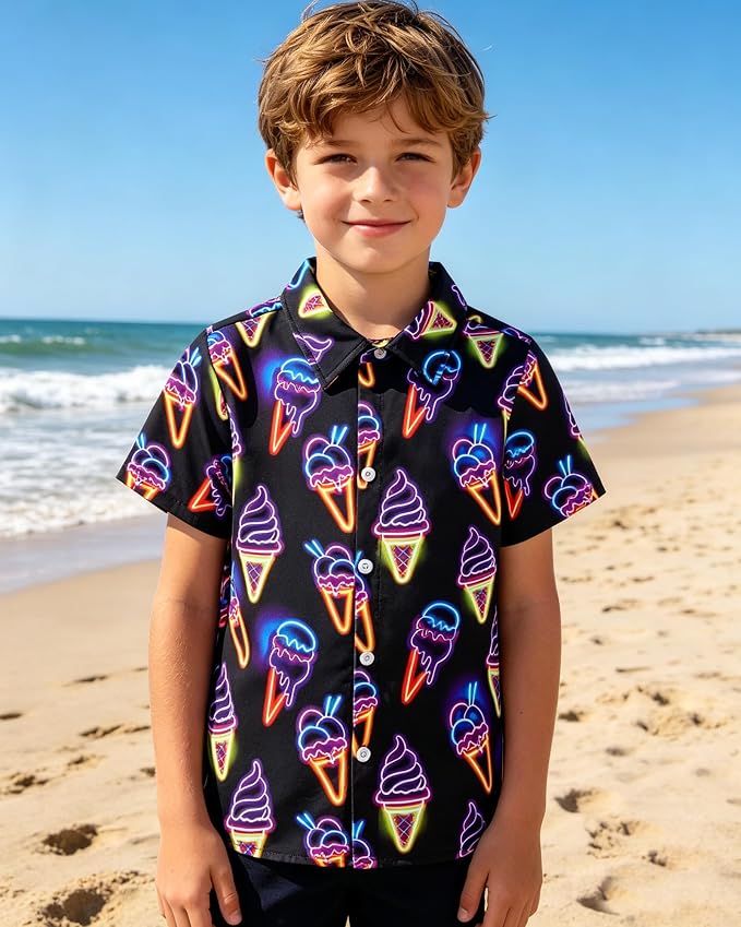 Enlifety 2-10T Kids Hawaiian Shirt Boys Short Sleeve Button Down Shirts Hawaii Summer Casual Blouse