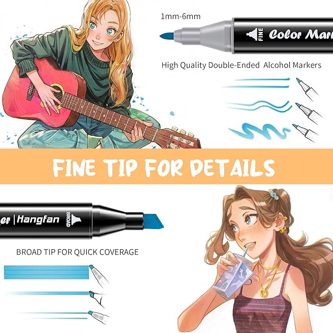 24 Colors Alcohol Markers, Dual Tip Art Markers, Perfect for Beginner, Drawing, Sketching, Illustration