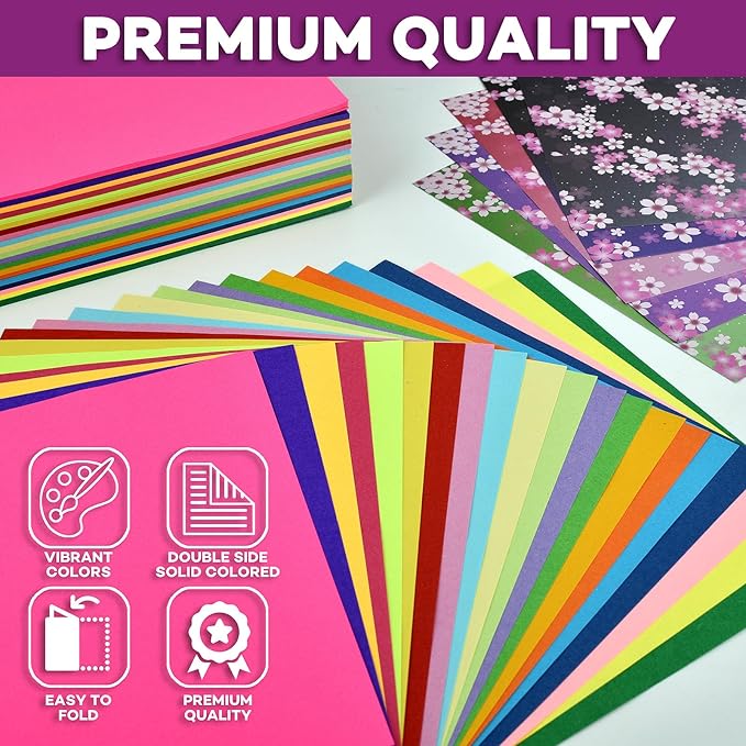 Pinwheel Crafts Origami Kit for Kids Ages 5-8,8-12 | 450 Sheets Origami Paper Kit w/ 50 Projects, 400 Solid Color Paper for Crafts, 50 Japanese Patterns & Guide Book | Christmas Gift for Boys & Girls