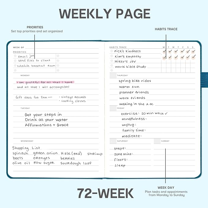 And Per Se Undated Planner, Weekly & Monthly Planner with Goal & Habit Tracker, A5 Leather Hardcover Productivity Journal for Academic Year (Dark Turquoise)
