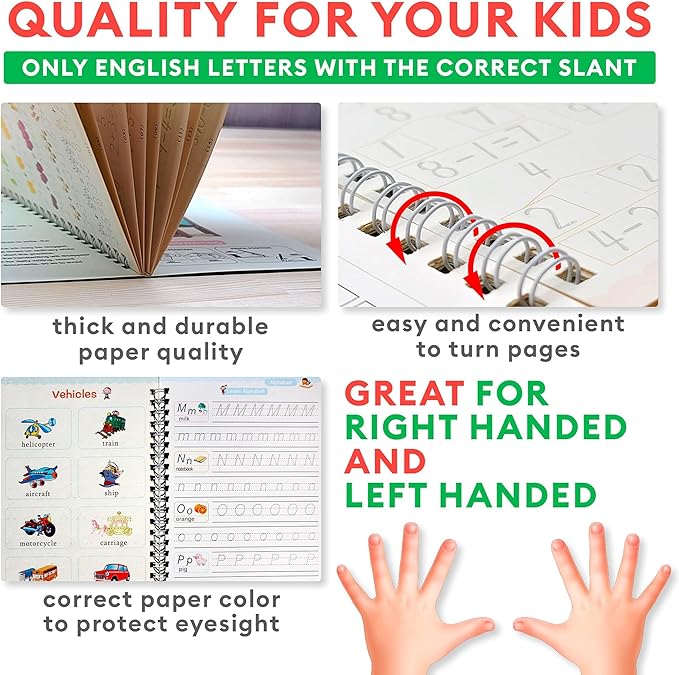 Magic Practice Copybook for Kids Ages 3-8, 4 Pack Grooved Reusable Handwriting Workbooks, Tactile Letter and Number Tracing Set with 2 Disappearing ... Preschool Graduation or Toddler Learning Gift