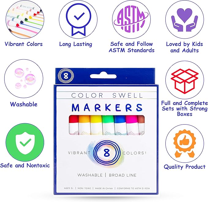 Color Swell Washable Bulk Markers - 20 Boxes of 8 Vibrant Colors (160 Total) Perfect for Kids, Parties, Classrooms - Broad Line Markers